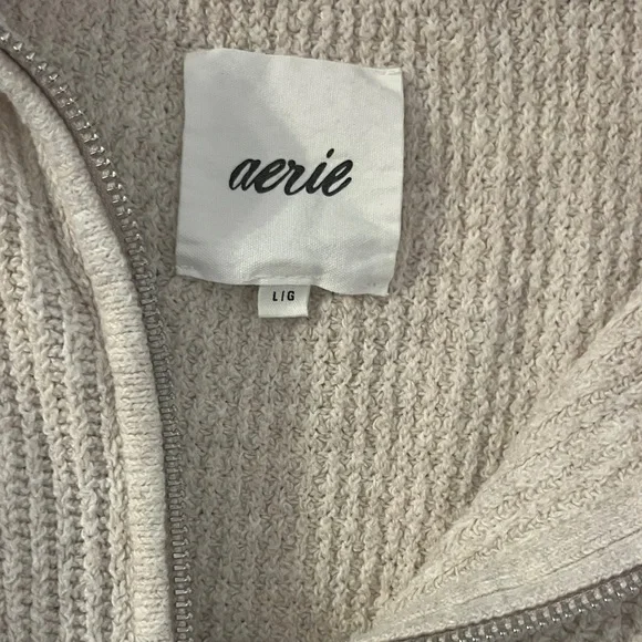 Aerie Men's Beige Textured Zip-Up Sweater - Picture 2 of 2